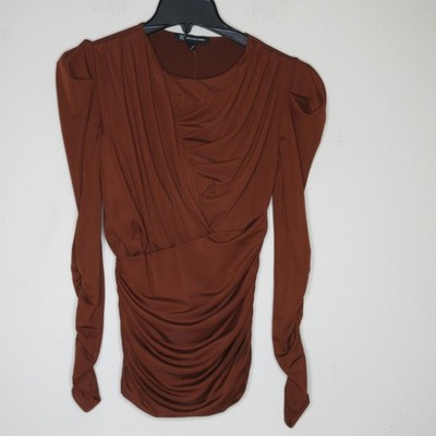 INC International Concepts Women's Runched Pullover 3/4  Sleeve Brown Top XS B34