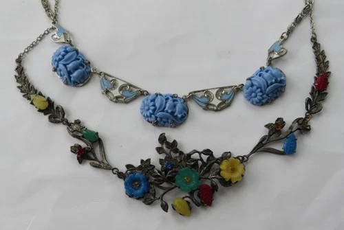 Vintage Molded Glass Costume Jewelry Neclace LOT 2pcs