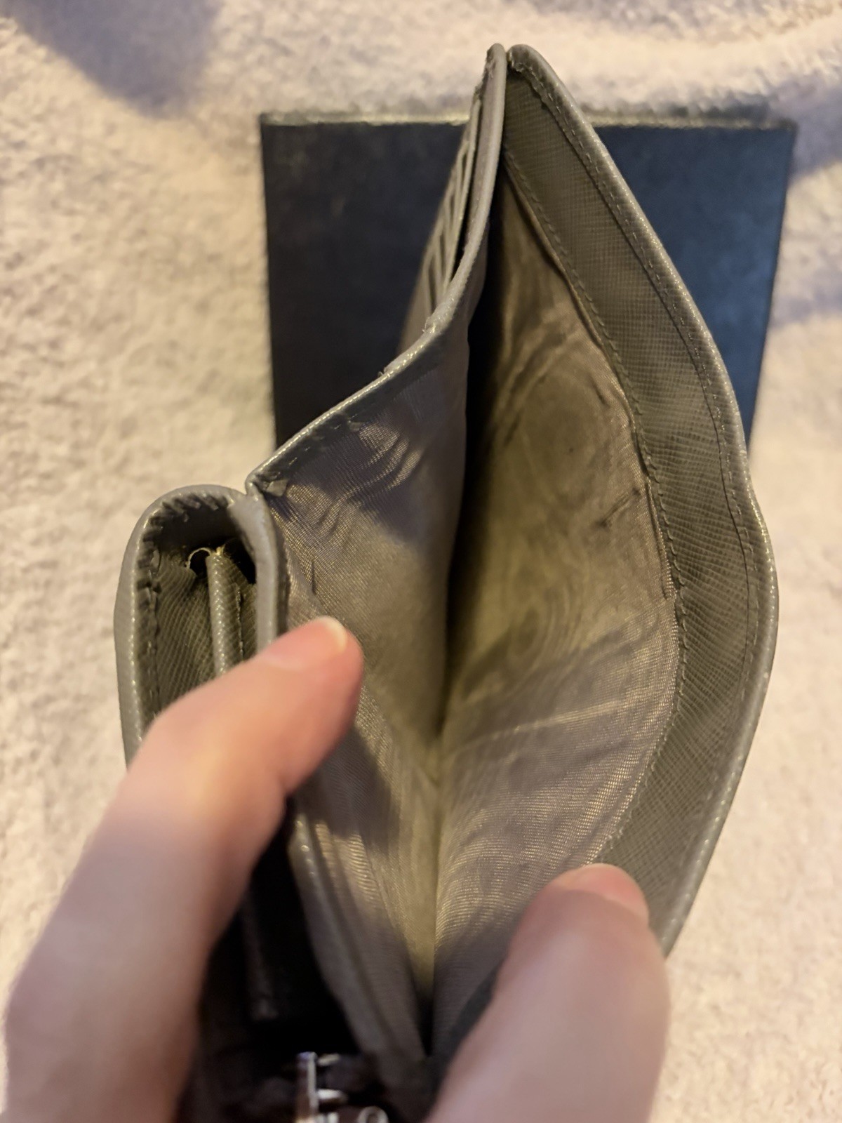 Authentic PRADA Saffiano Gray Compact Wallet with… - image 7