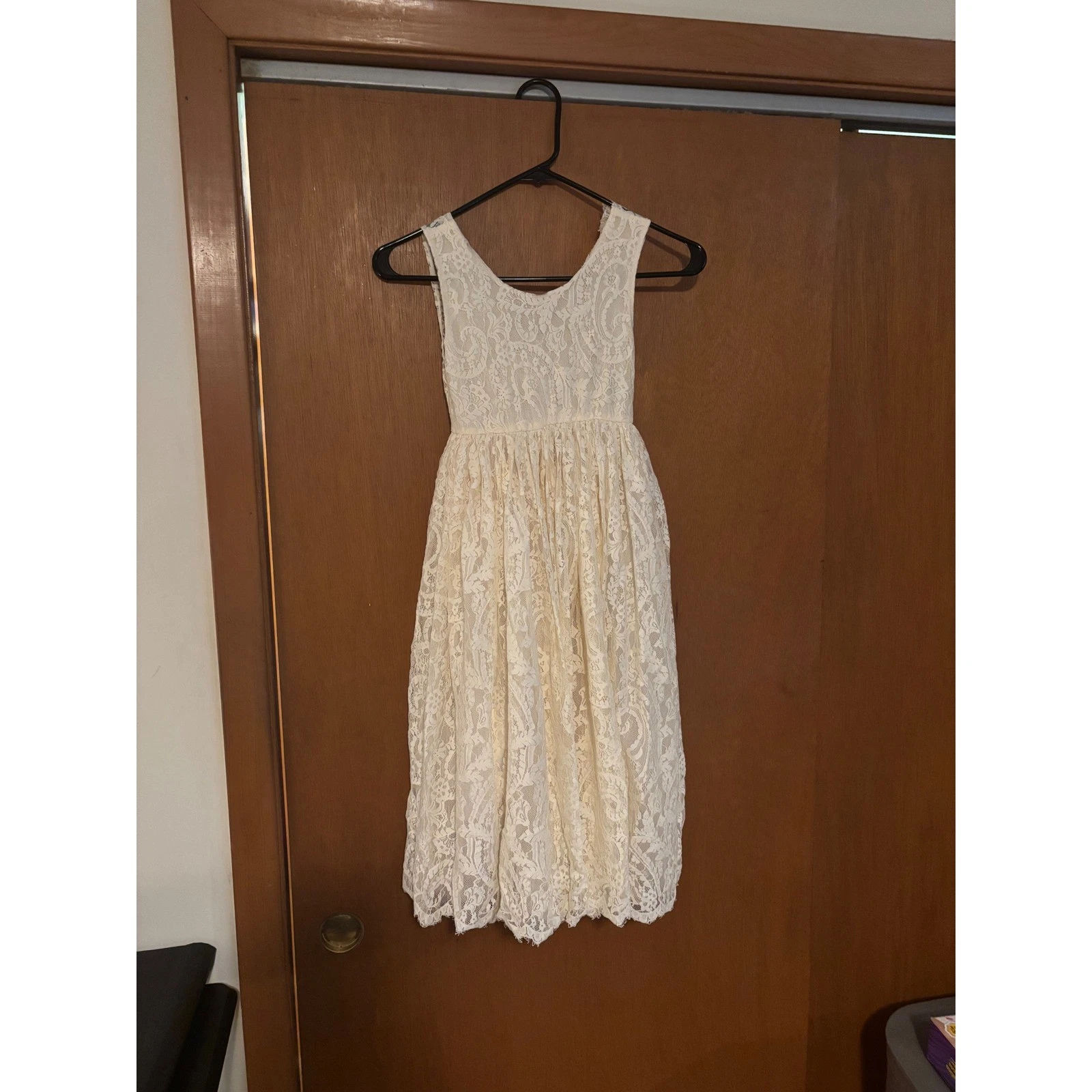 Girls Ivory Floral Lace Maxi Dress Sleeveless Flower Girl Wedding Party Size 6/7