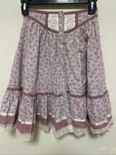 Vintage Gunne Sax Prairie Pink Calico Floral Ruffle Lace Skirt Kids Size 8 READ