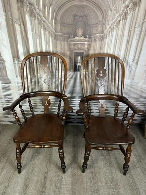 PAAR ANTIKE WINDSOR STÜHLE SESSEL ENGLAND 19 TES JH YORKSHIRE EIBENHOLZ