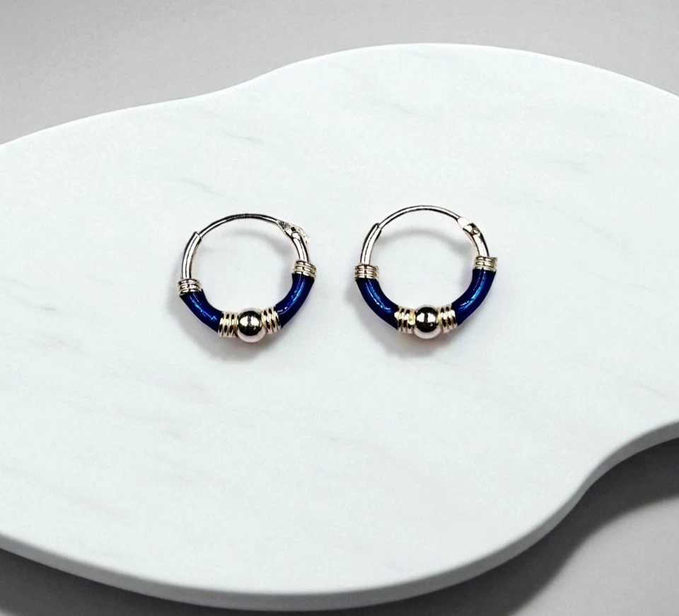 Cerchi in Argento 925 Nickel Free mm. 1,2x12  pallina centrale e smalto color - Immagine 2 di 4