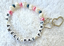 Handmade Dog Memorial Bracelet-My Angel Has Paws-Personalized Pet Name Stretch