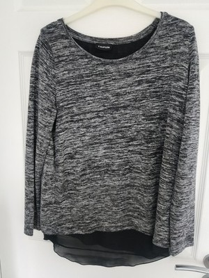 Taifun Ladies Grey/Black Polyester Blend Blouse Top Size UK 10