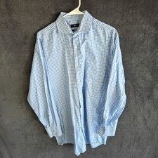 Hugo Boss Dress Shirt Men 17-32/33 Sharp Fit Blue Gingham Button Up Long Sleeve