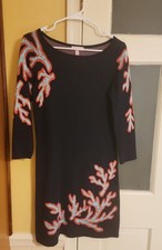 Lilly Pulitzer "Polly" Sweater Shift Dress in True Navy w/ Coral Print Size S