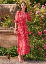 NWT. $2690 Carolina Herrera Silk Floral V-Neck Waist-Tie Dress SZ 6