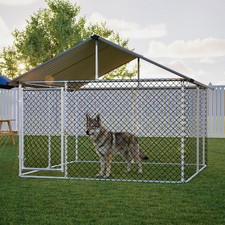 Large Outdoor Dog Kennel - Rust-Proof Metal Cage w/ Roof  Secure Lock