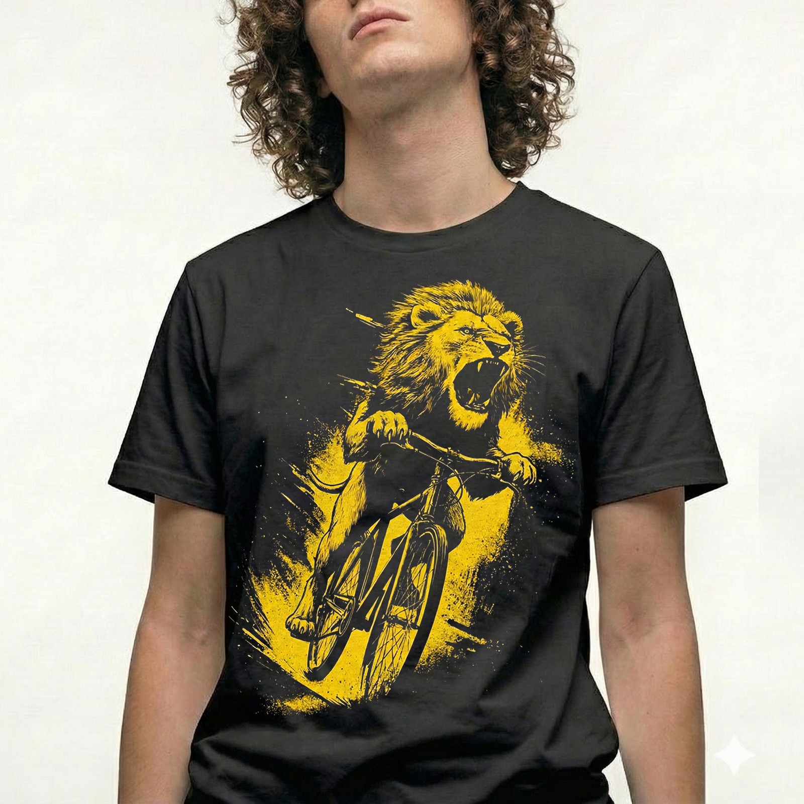Lion Riding Bike T-Shirt Vintage Roaring Retro Cycling Tee Funny Gift