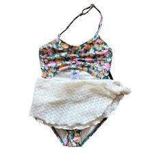 Art Class Green Floral Cut-Out 1pc Swim Bathing Suit Coverup Set XS 4/5 NEW NWT