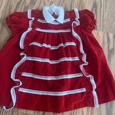 Vintage Sears Red Velvet Lace Collar, Baby Dress 21 To 26 Pounds Medium