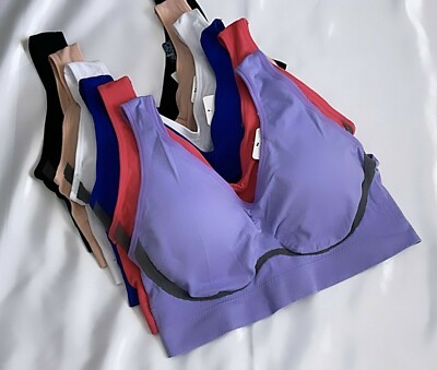 3- 6 Sports Bras Yoga Active Wear Workout Bra Wireless Comfy Cami Top Reg + Plus