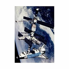 Wee Blue Coo Space Shuttle Atlantis Docked Russian Mir Space Station Framed Wall