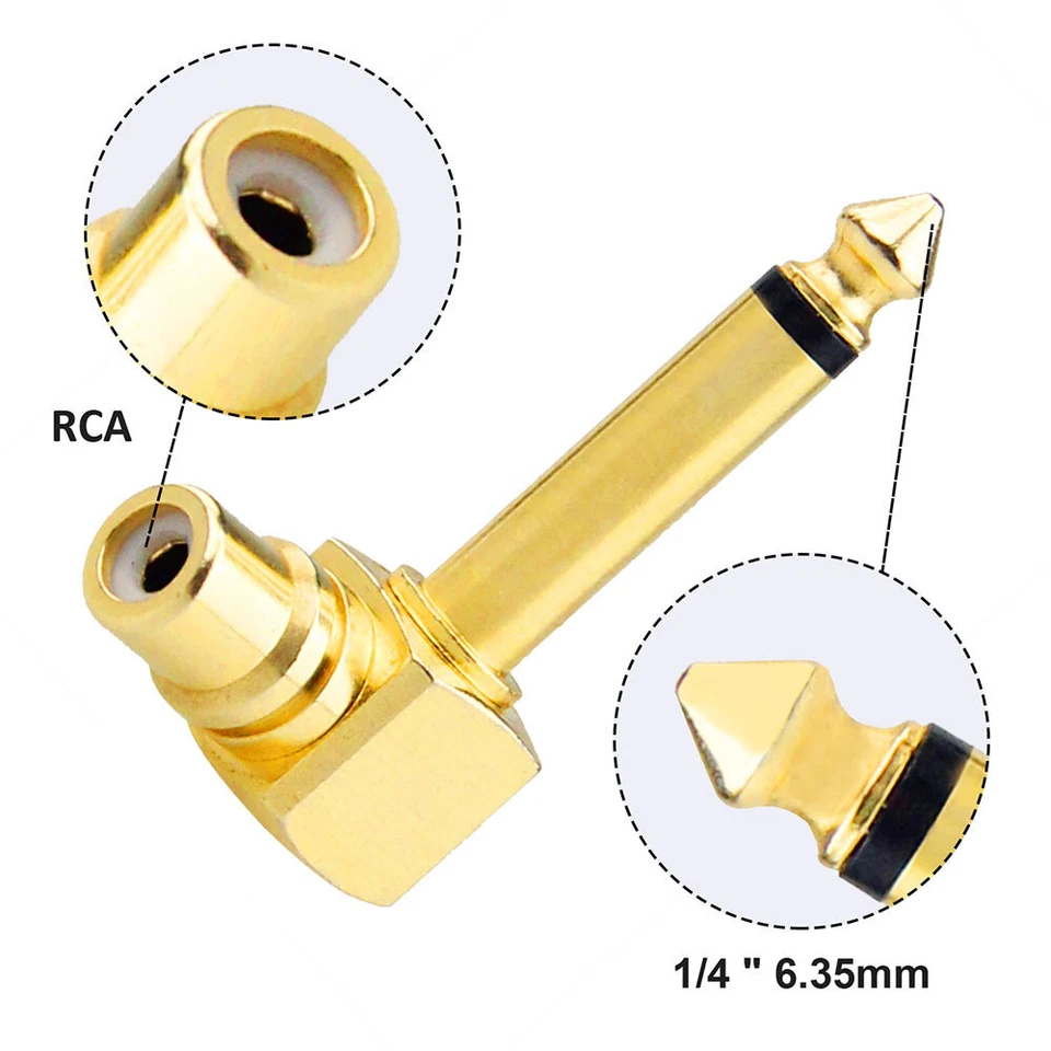 USA 5Pcs RCA Female Jack to 1/4" Mono Male Plug Right Angle Gold Audio Adapter - Image 3 of 4