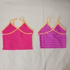  2 Old Navy Tankini Tops Girls Medium Purple Pink Orange Midriff Swimsuit EUC