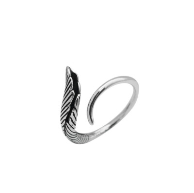 Oxidized Leaf Open Adjustable Ring .925 Sterling Silver Band Gift Box