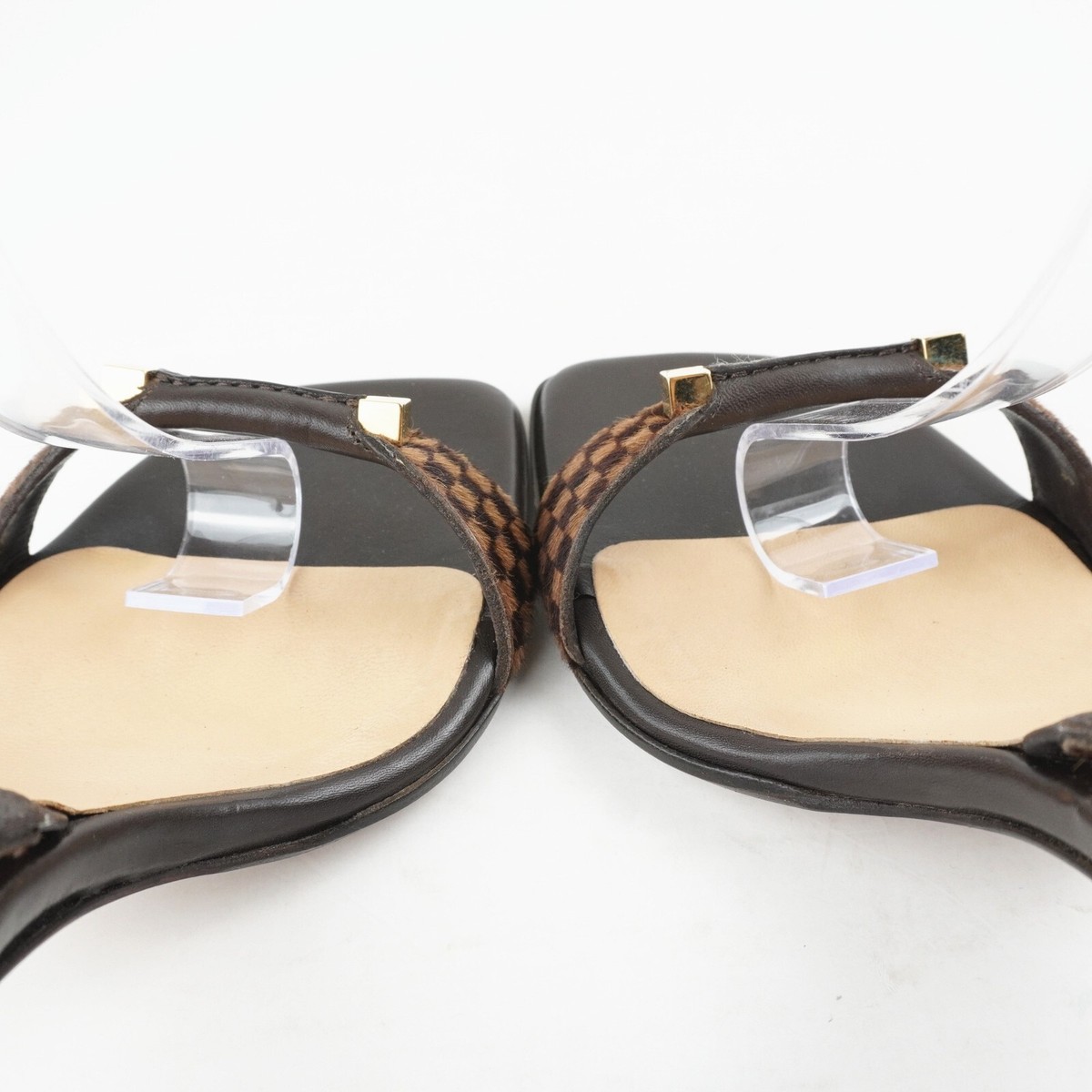 LOUIS VUITTON Damier Heel Sandals Size 37.5 Mule Brown Slingback