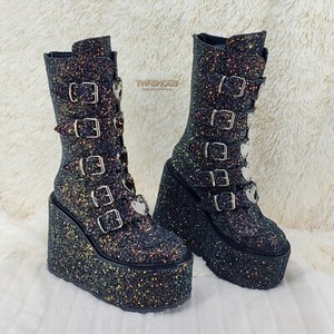 black glitter platform boots