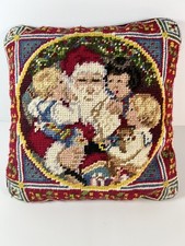 Vintage Needlepoint Christmas Pillow Santa Ch...