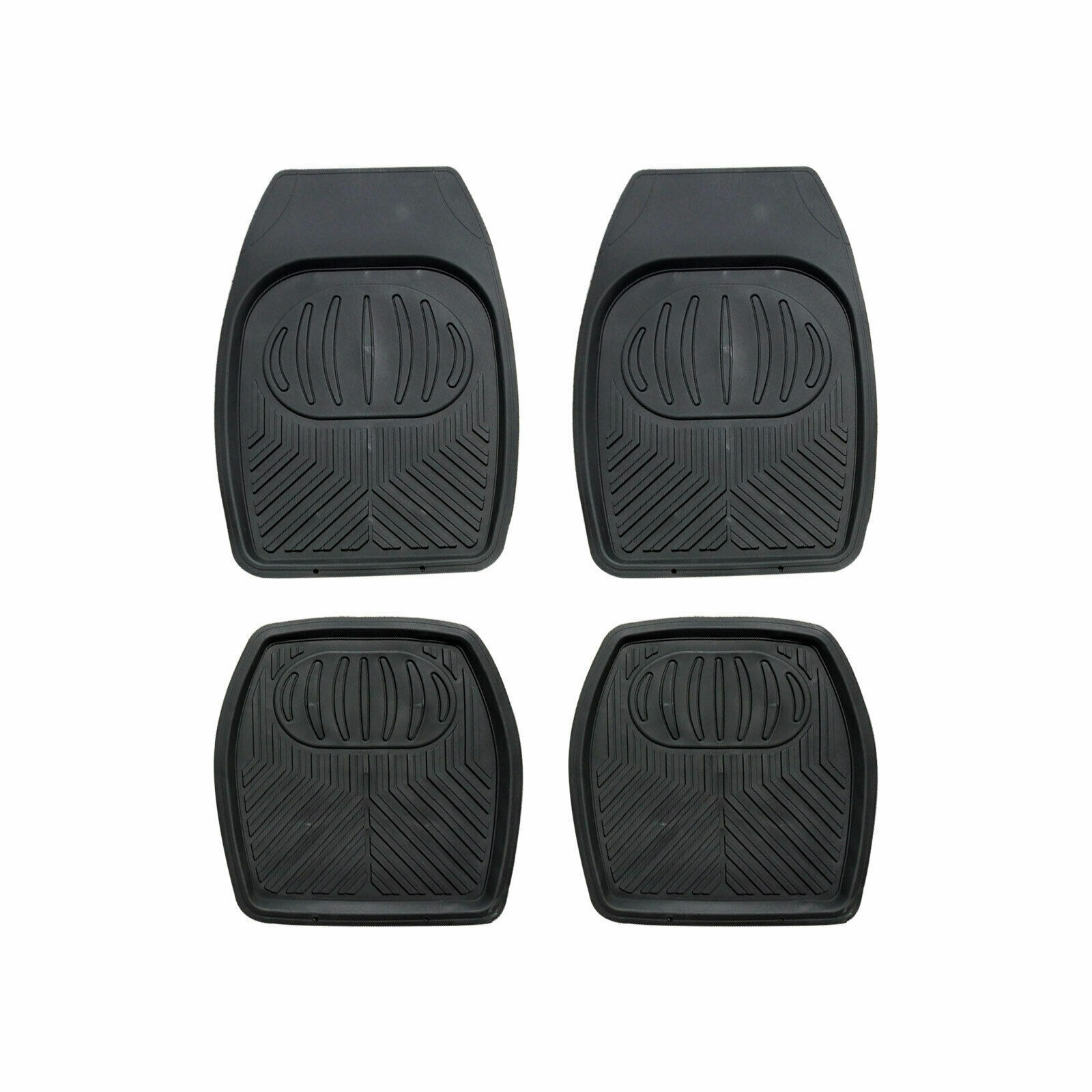 4PC Universal Car Floor Mats Heavy Duty Black Rubber Deep Tray Mud Mats Set of 4 - Picture 2 of 4