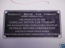 Cadillac Firewall Data Plate light etch & black anodized NOS