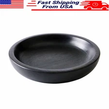 Large Low Wood Serving Bowl Durable Black Stoneware Salads & Snacks Lightweight