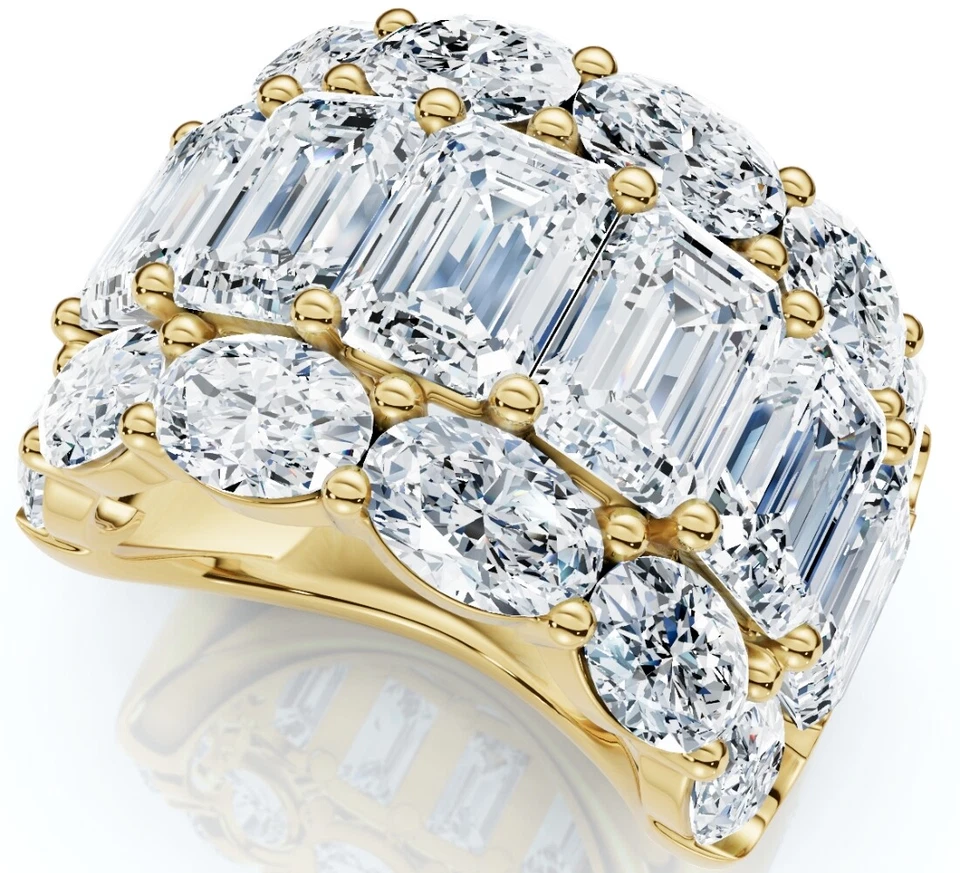 12.30Ct Diamond Wide Fashion Ring Emerald & Oval Cut Gold Lab Grown Band