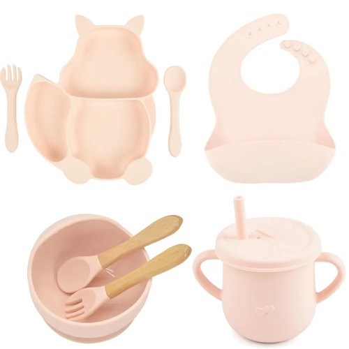 Set 8 pezzi/set ventosa per bambini piatto tazza bavaglini set piatti alimentazione bambini - Foto 32 di 37