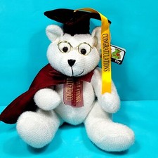 Teddy Bear Graduation Hat Tassel Glasses Glitter White Body Plush Stuffed w/ Tag