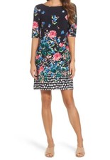 Eliza J Dress Jersey Shift Art To Wear Floral Print Elbow Sleeve Womens Sz 10