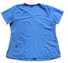 Carhartt Scrub Top Womens V Neck Short Sleeve Stretch Blue Size XL