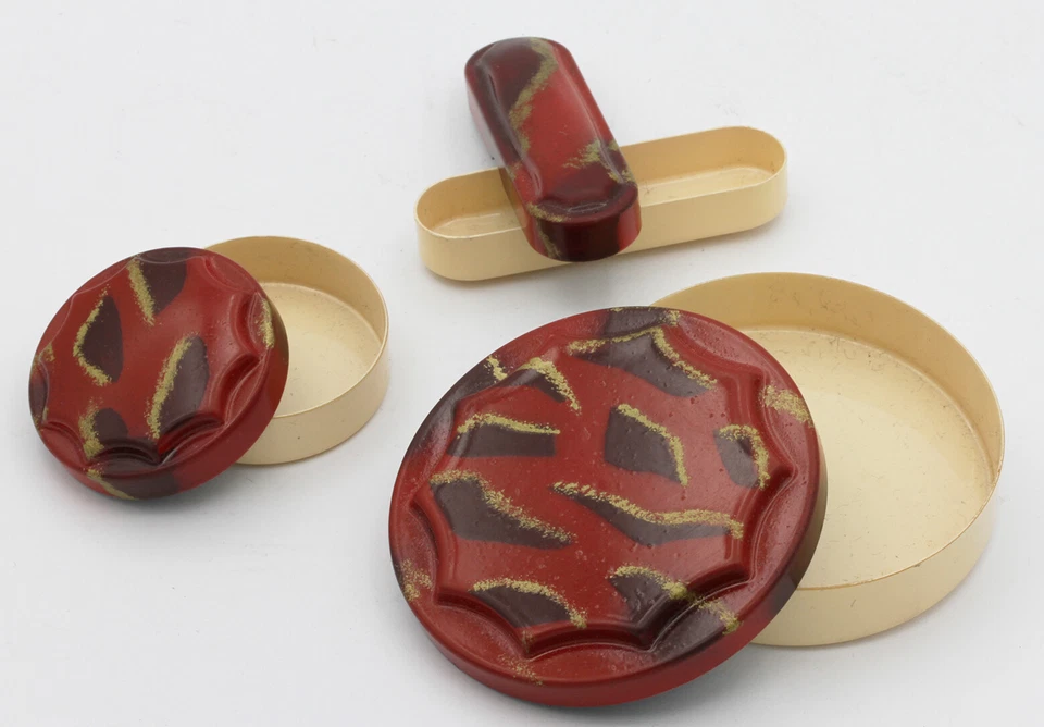 Ansco Vanity 3 Schachteln Rot Kunststoff für Komplettset Neu York USA Auf 1926 - Bild 3 von 4