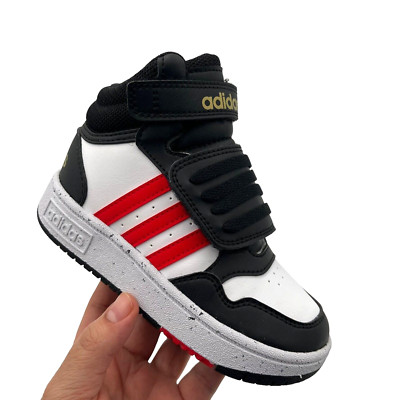 Adidas Toddler Boy's Basketball Slip on Sneakers Size 9 Black-White-Red Mid Top