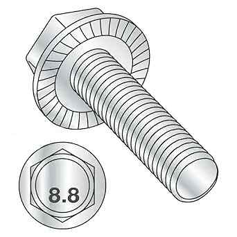 M8-1.25 x 30 mm Hex Flange Bolts, Serrated, Class 8.8, Zinc, FT, DIN 6921, 25 PK