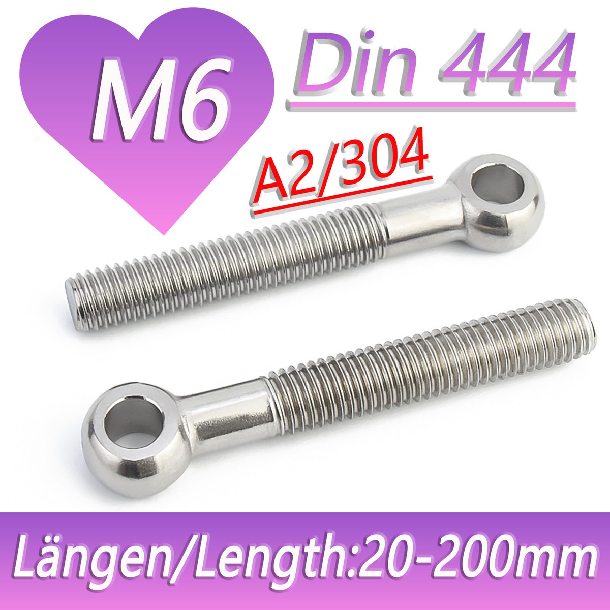 Eye Screws Din 444 A2 Stainless Steel V2A Eyebolt M6X55 M6X60