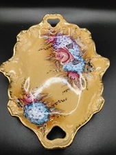 Beautiful FLORAL PORCELAIN EDWARDIAN Plate Trinket Dish Butterscotch 