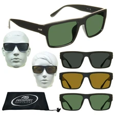 Polarized Sunglass Rectangle Plastic Square Black Brown Bamboo Wood Asian Fit