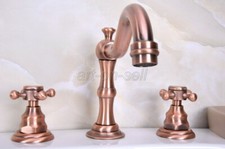 Antique Red Copper 3 Holes Widespread Bathroom Basin Sink Faucet Tub Mixer Tap