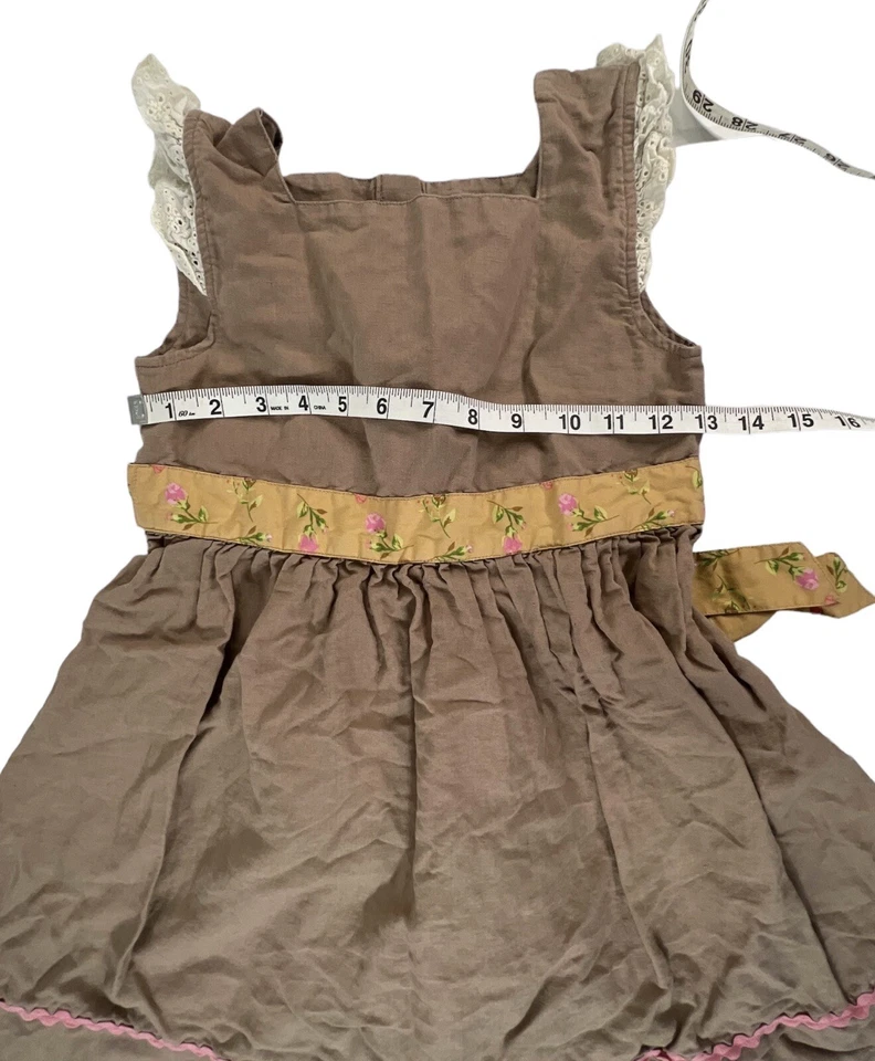 Matilda Jane Dress Girls 8 Happy & Free Vault Cayenne Love Me Tan Linen Lace - Image 3 of 4