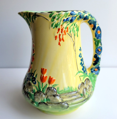 Burleigh Ware 1930s Art Deco Pitcher Jug Yellow Flower Chain