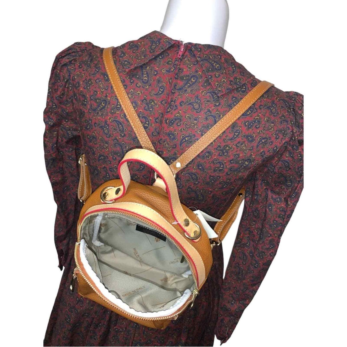 Borse in Pelle Made in Italy Genuine Pebbled Leather Backpack Terracotta Brown Italian Handmade Leather Backpack for Women, Made in Italy  main image 2