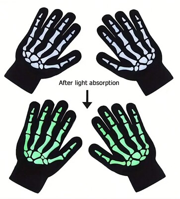 Goth Winter GLOW SKELETON HAND BONE GLOVES Black/White Stretch