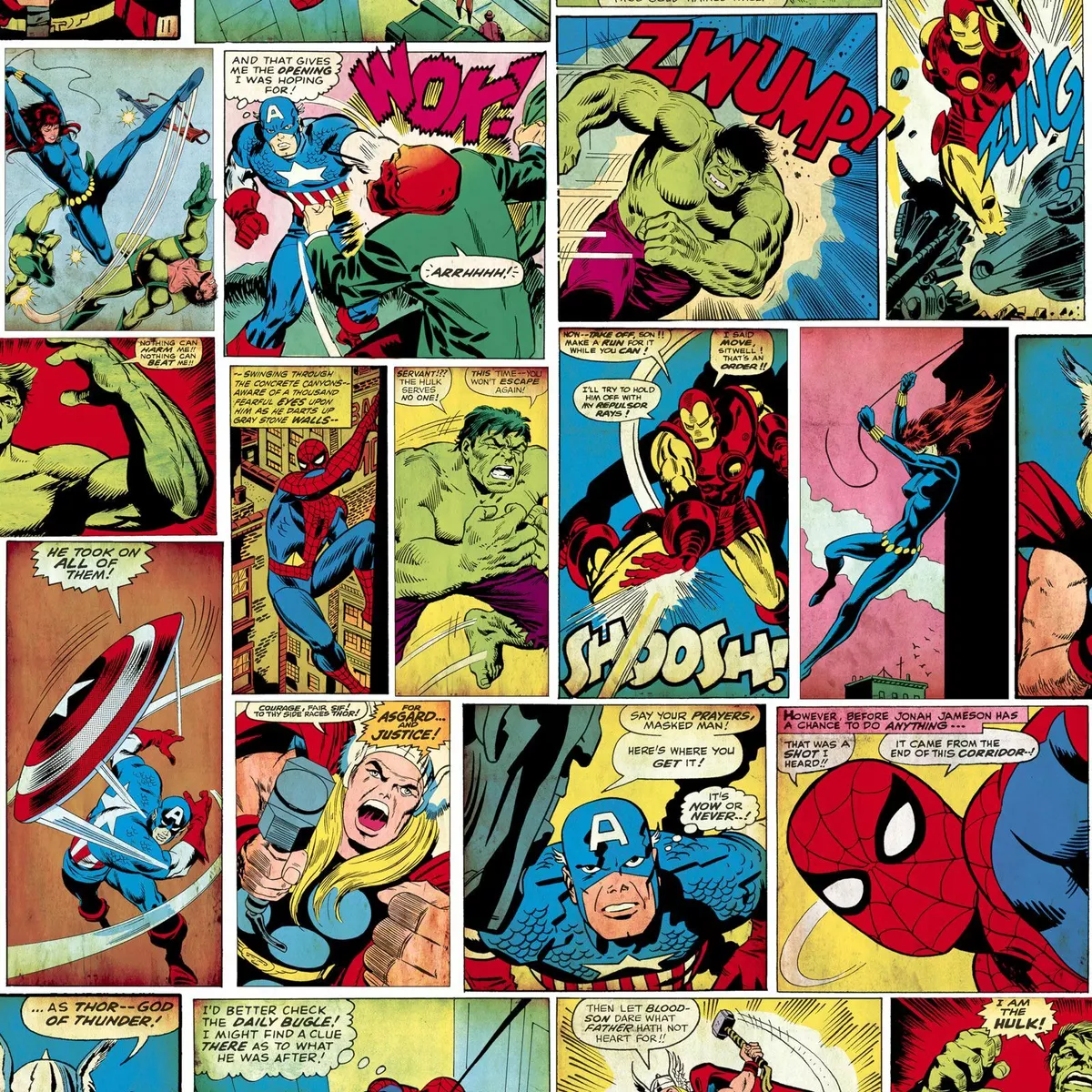 Marvel Comic Strip Wallpaper Multi Muriva 159501 Superhero Comic Book