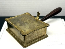 Vintage Small Brass Etched Ornate Silent Butler Box Thumb Lift Wooden Handle