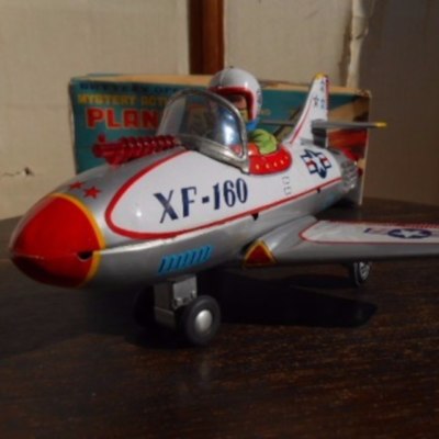 Vintage Nomura Toy fighter airplane XF-160 Tin Toy with box Made
