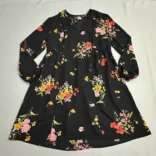 Old Navy Dress Womens XS Floral Black Lightweight Short Cottagecore Long Sleeve