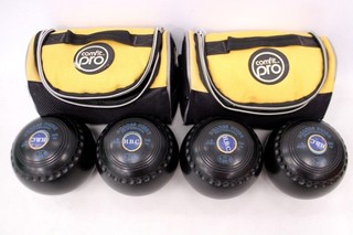 4x DRAKE'S PRIDE Professional Size 1M Lawn Bowls w/ Carry Cases L48