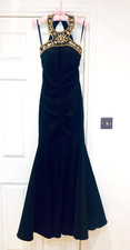 Mermaid Cocktail Embellished Maxi Dress, Size XS-S, black
