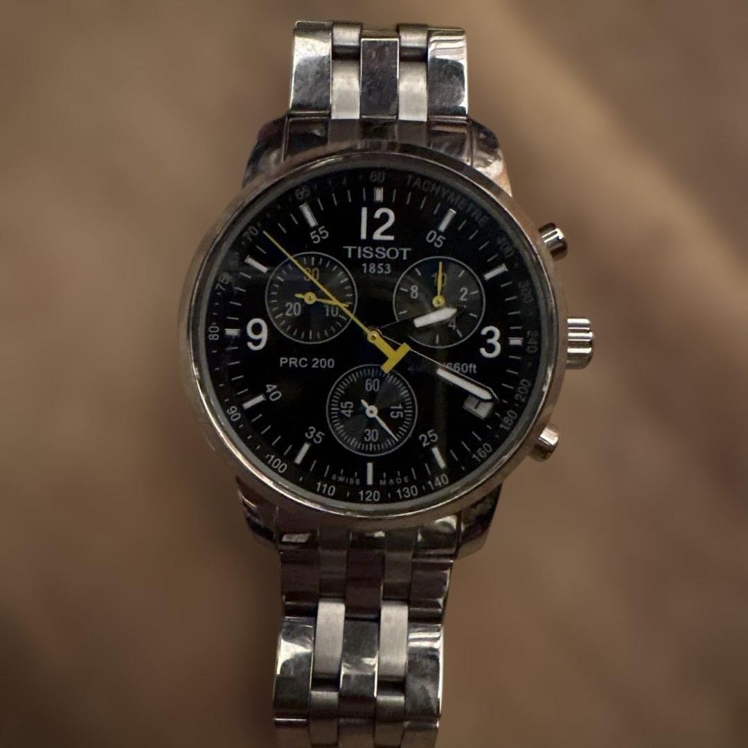 TISSOT PRC 200 Chronograph Watch 39mm Quartz Black Dial Lux wrist 